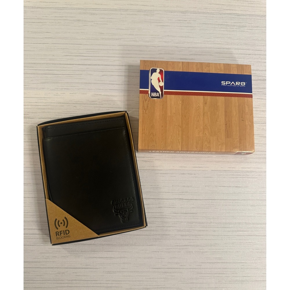 NBA Chicago Bulls Sparo Black Genuine Leather Bifold Wallet RFID Blocking New